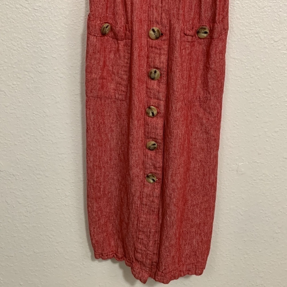 Indigo Rein Linen Red Button Through Double Pocket Cami Dress Size M - Picture 4 of 9